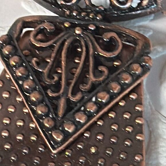 Large Copper Pendant Necklace With Faceted Red Rhinestone On Multi Rope Necklace - Picture 11 of 14